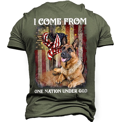 

Men's Unisex T shirt Tee 3D Print Dog Graphic Prints National Flag Crew Neck Street Daily Print Short Sleeve Tops Designer Casual Vintage Big and Tall Army Green / Summer