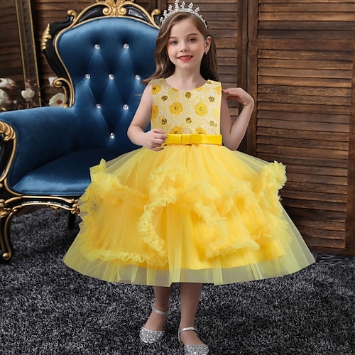 

Girls' A Line Dress Tulle Dress Sleeveless Floral 3D Printed Graphic Dresses Cute Princess Midi Polyester Dress Summer Spring Kids Party Regular Fit Ruched Mesh Print