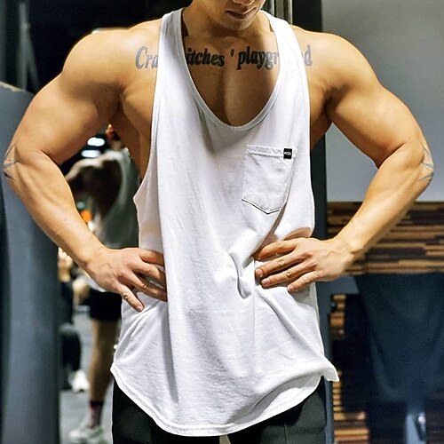 

Men's Running Tank Top Workout Tank Sleeveless Tee Tshirt Athletic Cotton Breathable Quick Dry Moisture Wicking Running Jogging Training Sportswear Activewear Solid Colored Black Green Army Green