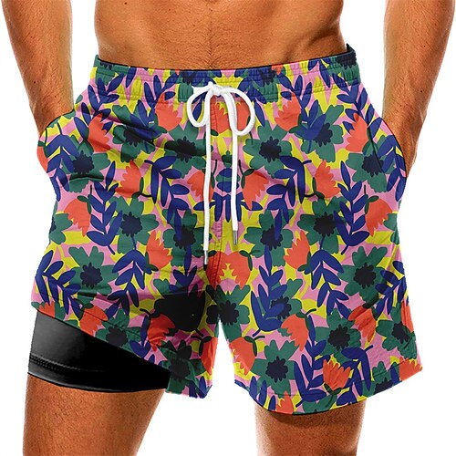 

Men's Swim Trunks Swim Shorts Quick Dry Board Shorts Bathing Suit with Pockets Compression Liner Drawstring Swimming Surfing Beach Water Sports Floral Summer / Stretchy
