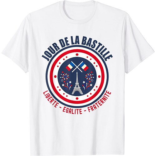 

Inspired by 14 Juillet 2022 Fête Nationale Française Vive La France Tricolore Française T-shirt Souvenir 100% Polyester Anime Classic Street Style T-shirt For Men's / Women's / Couple's