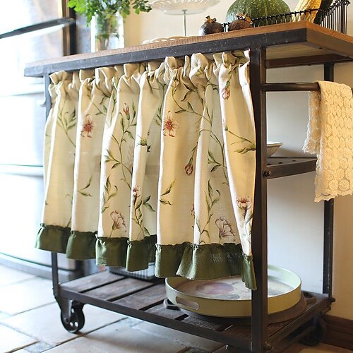 

Kitchen Cabinet Curtain Rod Pocket Valance Farmhouse Flower Short Cafe Curtain for Bathroom Hotel Cafe Bar Spring Watercolor Flower Floral Print