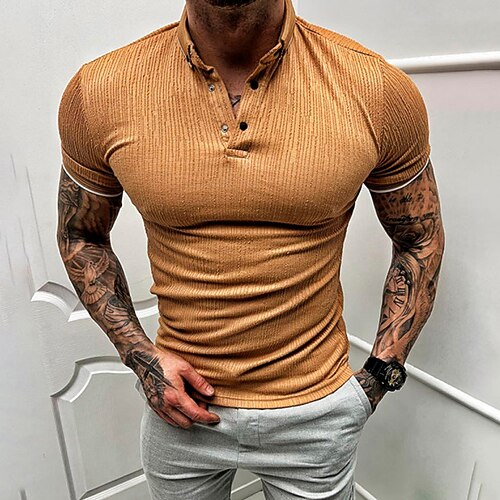 

Men's Collar Polo Shirt Golf Shirt Solid Color Turndown Brown Outdoor Street Short Sleeve Button-Down Clothing Apparel Cotton Fashion Casual Breathable Comfortable / Summer / Summer