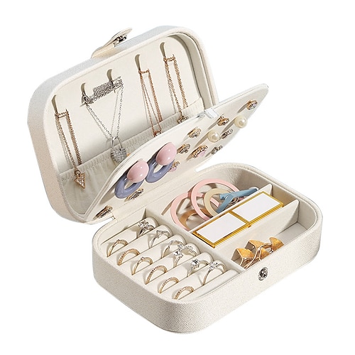 

Travel Jewelry Box PU Leather Small Jewelry Organizer for Women Girls Double Layer Portable Mini Travel Case Display Storage Holder Boxes for Stud Earrings Rings Necklaces Bracelets