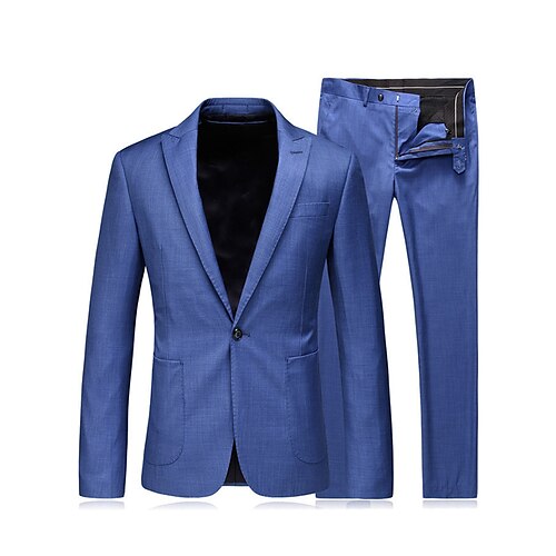 

Blue Solid Color TR Men's Suits 2 Piece