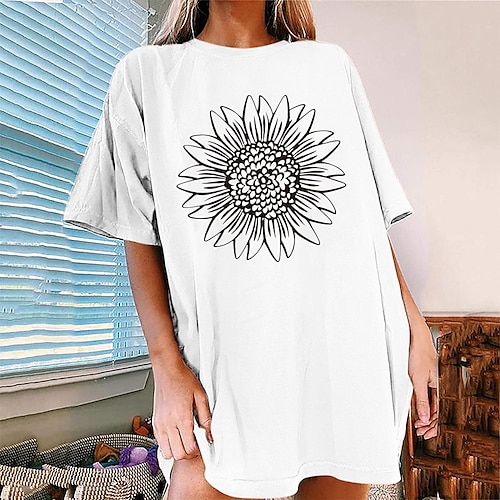 

Athleisure Wear Sunflower T-shirt Women's Short-Sleeved Tee Floral Printed Top Casual Activewear