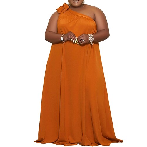 

Women's Plus Size Casual Dress Solid Color One Shoulder Sleeveless Spring Summer Casual Sexy Prom Dress Maxi long Dress Party Date Dress