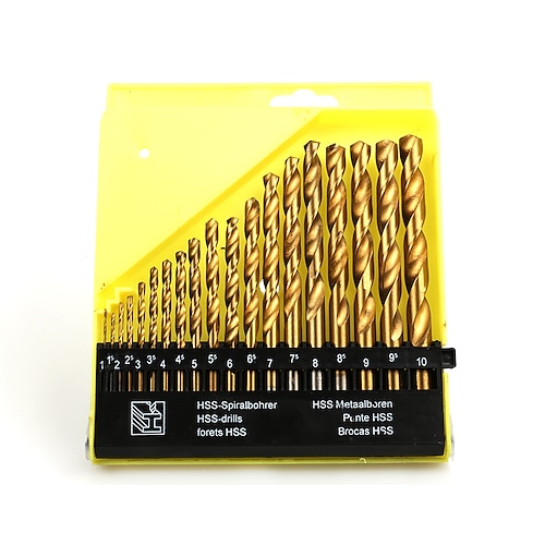 

19pc/lot 1mm-10mm Titanium Metalworking Hard Metal HSS Twist Drill Bit Set For Drilling Stainless Steel