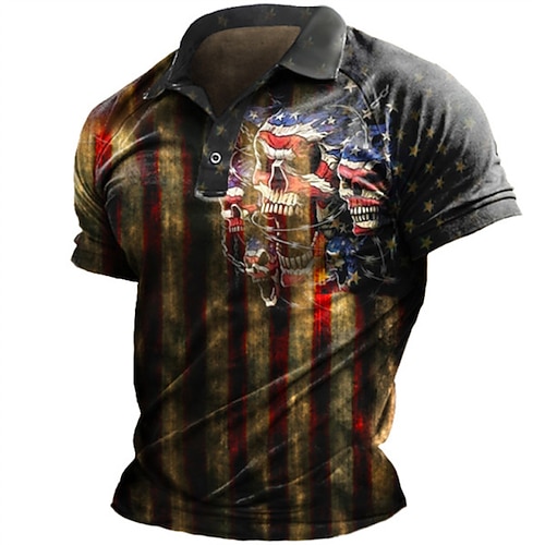 

Men's Collar Polo Shirt Golf Shirt National Flag Turndown Black and Red Street Casual Short Sleeve 3D Button-Down Clothing Apparel Fashion Casual Comfortable / Beach