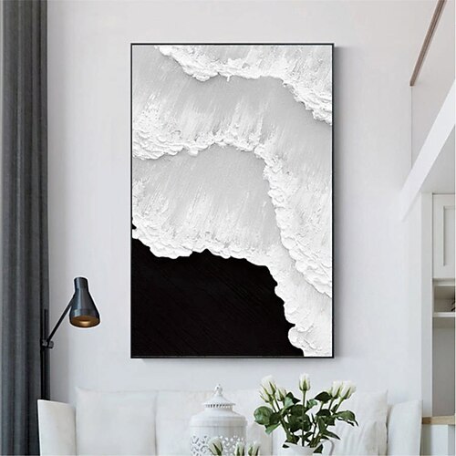 

Handmade Hand Painted Oil Painting Wall Art Abstract White Black Grey Painting Decoration Home Decoration Decor Canvas Paintingfor Living Room