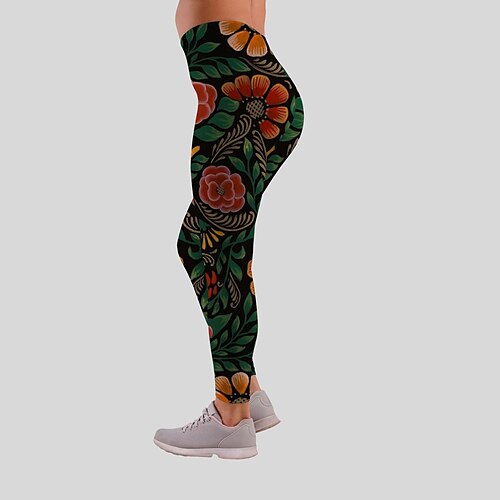 

Women's Leggings Workout Tights High Waist Bottoms Tummy Control Butt Lift 3D Print Skull Green / Black Black Green Yoga Fitness Gym Workout Sports Activewear High Elasticity Skinny / Athletic