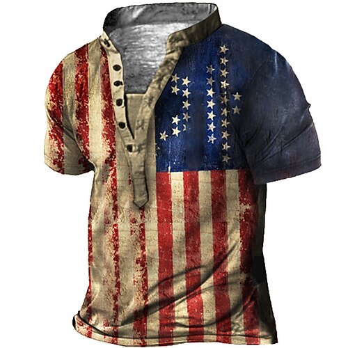 

Men's Henley Shirt Tee T shirt Tee 3D Print Graphic Patterned National Flag Plus Size Stand Collar Daily Sports Button-Down Print Short Sleeve Tops Designer Basic Casual Big and Tall Brown / Summer