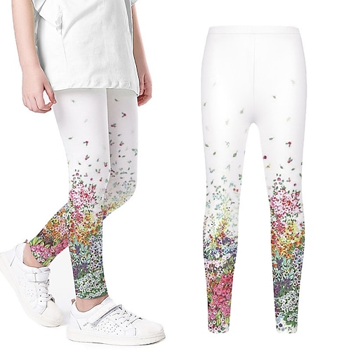 

Kids Girls' Pants Floral Active Outdoor 3-12 Years Spring White
