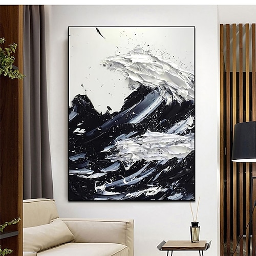 

Pintura a óleo pintada à mão arte da parede abstrato preto branco oceano tecer decoração decoração de casa decoração pintura em tela para sala de estar