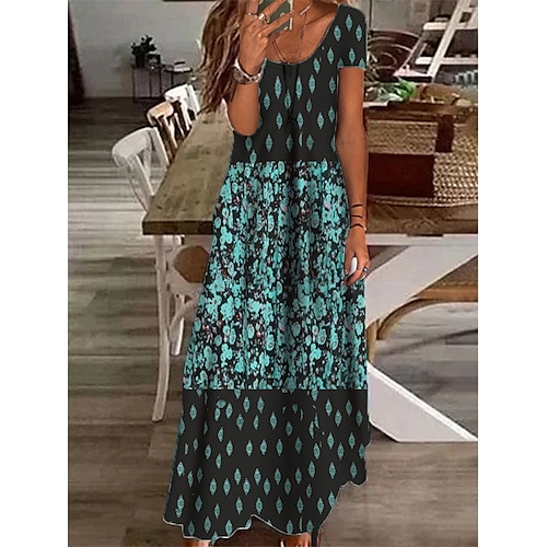 

Mulheres Vestido casual Vestido de turno Verde Vermelho Manga Curta Floral Bolsos Primavera Verão Decote V 2022 S M L XL XXL 3XL