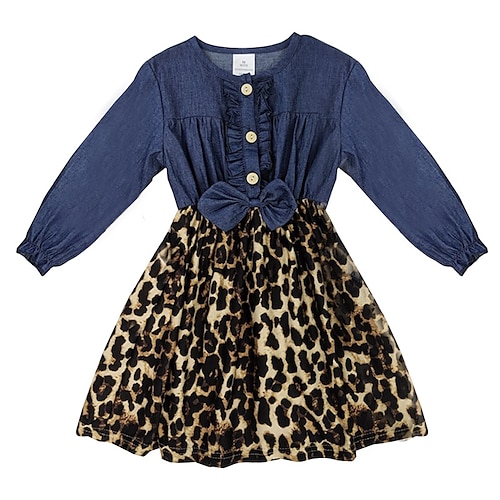 

Kids Little Girls' Dress Leopard A Line Dress Daily Print Khaki Above Knee Long Sleeve Beautiful Cute Dresses Spring Summer Regular Fit 2-6 Years
