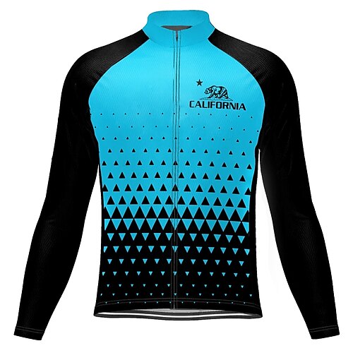 

21Grams Men's Cycling Jersey Long Sleeve Bike Jersey Top with 3 Rear Pockets Mountain Bike MTB Road Bike Cycling Breathable Quick Dry Moisture Wicking Reflective Strips Blue California Republic