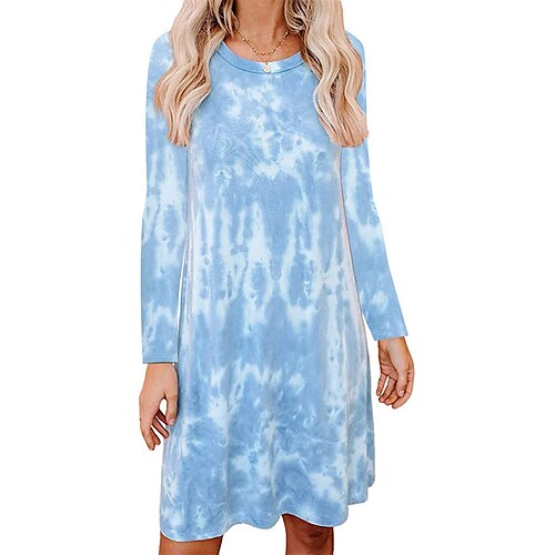 

Women's Shift Dress Short Mini Dress Pink Light Green Dusty Blue Orange Light Blue Long Sleeve Tie Dye Ruched Spring Summer Round Neck Casual 2022 S M L XL XXL