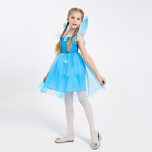 

Kids Little Girls' Dress Floral A Line Dress Party Performance Mesh Print Blue Asymmetrical Sleeveless Princess Sweet Dresses Summer Regular Fit 2-8 Years