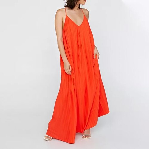

Women's Shift Dress Maxi long Dress Black Red Beige Sleeveless Pure Color Backless Spring Summer Spaghetti Strap Casual Classic 2022 S M L XL