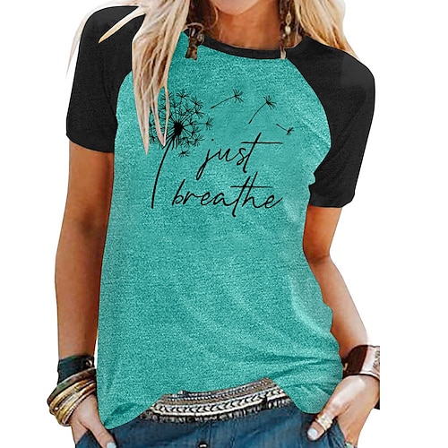 

Women's T shirt Dress Green Blue Light gray Graphic Letter Print Short Sleeve Casual Daily Basic Round Neck Regular S