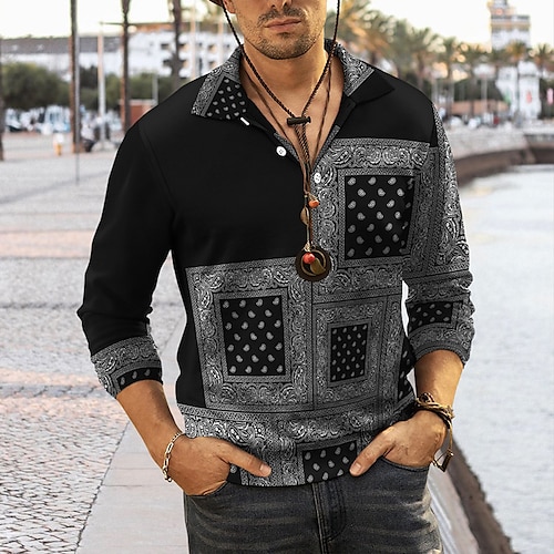 

2022 verão europeu e americano novas tendências camisas polo masculinas mangas compridas com zíper fino gola de lapela impressão de graffiti casual