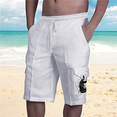 

Men's Designer Streetwear Shorts Cargo Shorts Drawstring Elastic Waist Multiple Pockets Short Pants Casual Daily Micro-elastic Cartoon Graphic Patterned Breathable Soft Mid Waist White S M L XL XXL