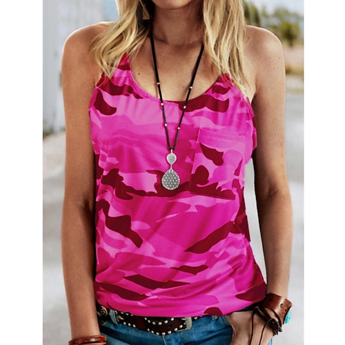 

Women's Holiday Weekend Vest Shirt Camouflage Sleeveless Print U Neck Casual Streetwear Tops Green Blue Gray S