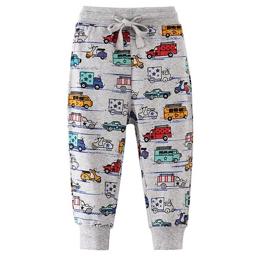 

Kids Boys Pants Gray Print Drawstring Fall Spring Active Casual 2-6 Years