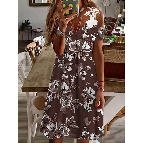 

Women's Casual Dress Midi Dress Green Dark Green Brown Short Sleeve Floral Lace Spring Summer V Neck 2022 S M L XL XXL 3XL