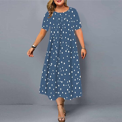 

Women's Plus Size Casual Dress Leaf Crew Neck Print Short Sleeve Fall Spring Casual Maxi long Dress Causal Daily Dress