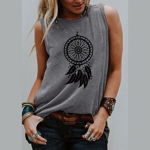 

Women's Tank Top Blue Purple Pink Graphic Print Sleeveless Daily Holiday Basic Round Neck Regular S