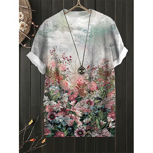

Women's Plus Size Curve Tops T shirt Tee Floral Print Short Sleeve Crewneck Streetwear Daily Sports Cotton Spandex Jersey Spring Summer Green Blue