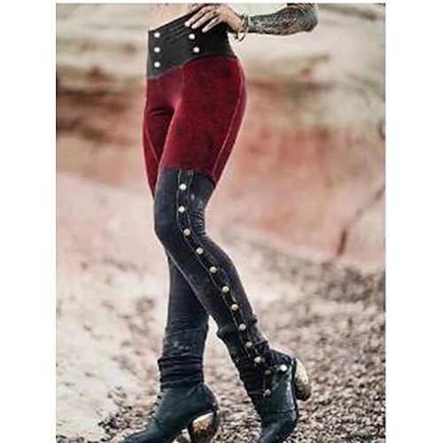 

Women's Tights Leggings Cotton Blend Green Blue Red Mid Waist Fashion Casual Weekend Micro-elastic Ankle-Length Comfort Color Block S M L XL XXL / Slim