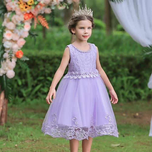 

Kids Little Girls' Dress Flower Tank Dress Party Wedding Embroidered Sparkle Light Blue Knee-length Sleeveless Sweet Dresses Fall Regular Fit 3-10 Years