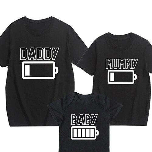 

Family Look T shirt Family Sets Graphic Patterned Letter Street Print Black Dark Grey Dark Gray Short Sleeve Active Matching Outfits