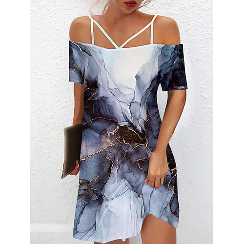 

Women's Shift Dress Short Mini Dress White Purple Pink Dark Blue Rainbow Light Blue Short Sleeve Floral Print Summer Party Off Shoulder Elegant 2022 S M L XL XXL 3XL