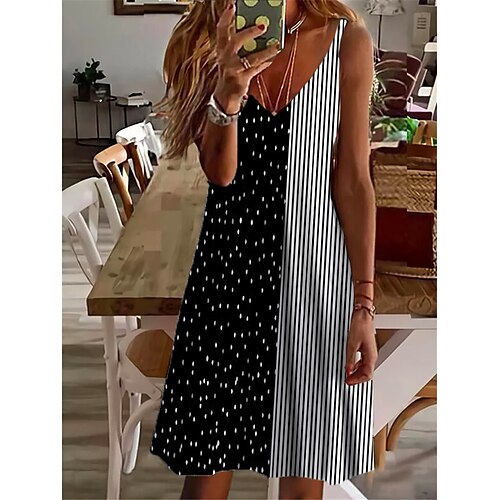 

Women's Shift Dress Short Mini Dress Black Pink Yellow Sleeveless Polka Dot Striped Print Spring Summer Spaghetti Strap Casual Vacation 2022 S M L XL XXL 3XL