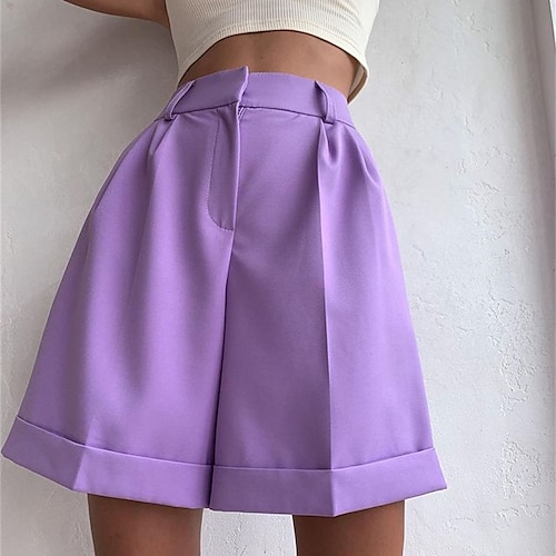 

Women's Culottes Wide Leg Shorts Green Blue Purple Mid Waist Fashion Casual Weekend Micro-elastic Short Comfort Solid Color S M L XL XXL / Loose Fit