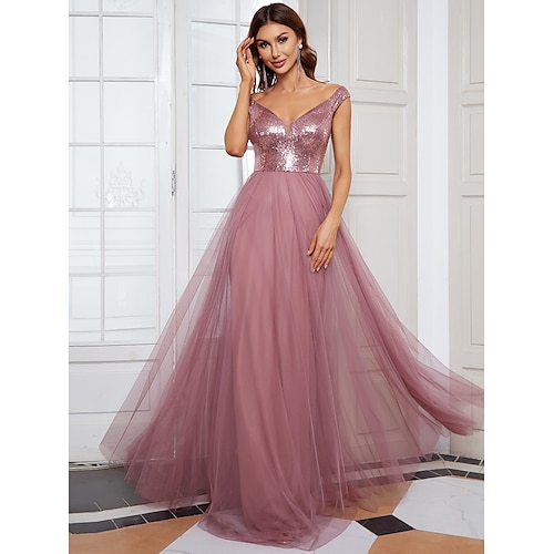 

Vestito da damigella A V Senza maniche Elegante Lungo Tulle / Con strass con Drappeggio / A balze / Tinta unita 2022