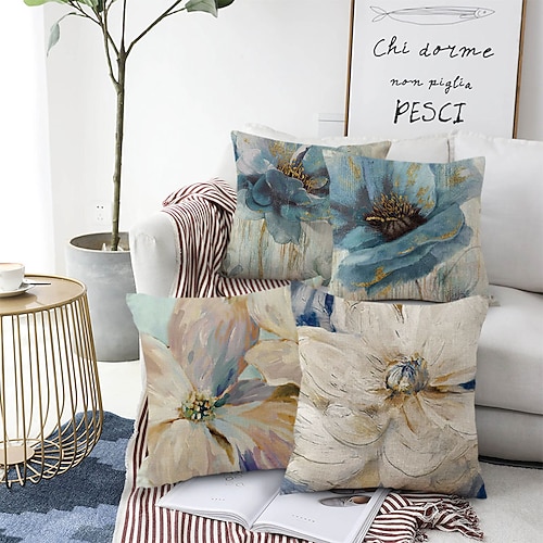 

Floral Double Side Cushion Cover 4PC Soft Decorative Square Throw Pillow Cover Cushion Case Pillowcase for Bedroom Livingroom Superior Quality Machine Washable Indoor Cushion for Sofa Couch Bed Chair