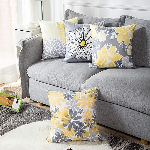 

Federa per cuscino floreale gialla 4 pezzi doppia stampa laterale morbida federa decorativa federa per divano camera da letto qualità superiore lavabile in lavatrice