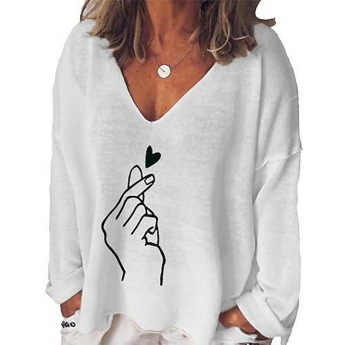 

Women's Plus Size Tops T shirt Tee Graphic Print Long Sleeve V Neck Streetwear Preppy Daily Going out Cotton Blend Fall Winter White Black
