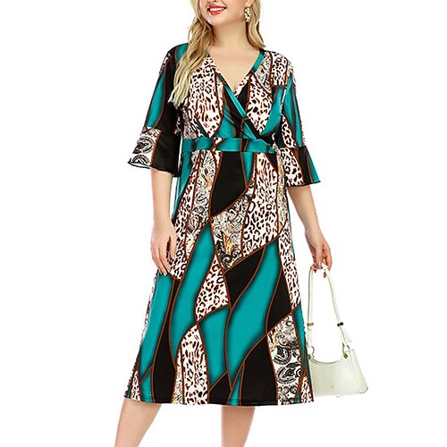 

Women's Sheath Dress Midi Dress Green Pink Orange Short Sleeve Print Print Fall Summer V Neck Elegant Casual 2022 L XL XXL 3XL 4XL 5XL