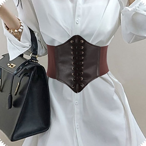 

Women's Wide Belt Corset Belt PU Leather Buckle Free Geometric Formal Party Daily White Black Red Coffee