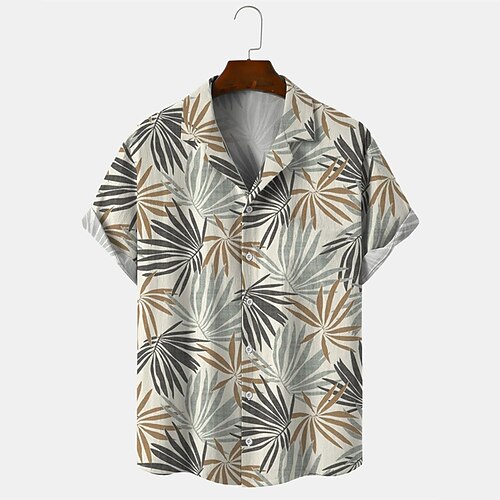 

Men's Shirt 3D Print Leaves Turndown Street Daily 3D Button-Down Short Sleeve Tops Casual Fashion Breathable Comfortable Light Brown