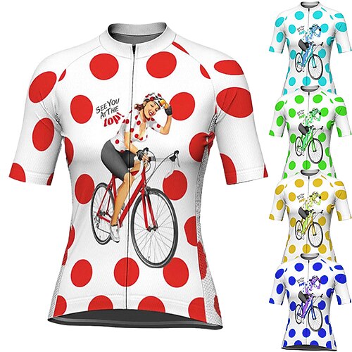 

21Grams Women's Cycling Jersey Short Sleeve Bike Top with 3 Rear Pockets Mountain Bike MTB Road Bike Cycling Breathable Quick Dry Moisture Wicking Reflective Strips Green Yellow Sky Blue Graphic