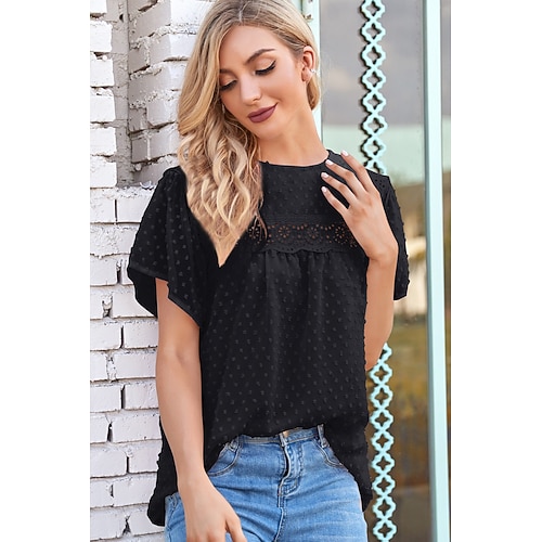 

Women's Plain Daily Weekend Blouse Shirt Short Sleeve Cut Out Round Neck Casual Streetwear Tops White Black S