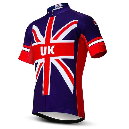 

21Grams Men's Cycling Jersey Short Sleeve Bike Top with 3 Rear Pockets Mountain Bike MTB Road Bike Cycling Breathable Quick Dry Moisture Wicking Reflective Strips Red Blue UK National Flag Polyester