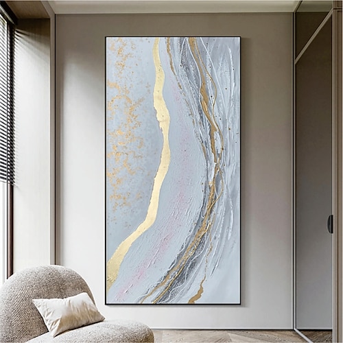 

Handmade Hand Painted Oil Painting Wall Art Abstract Light golden River Abstract Home Decoration Decor Rolled Canvas No Frame Unstretched